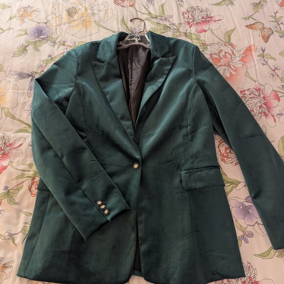 Women's Emerald Green Blazer, Velvet, Large - Picture 1 of 7